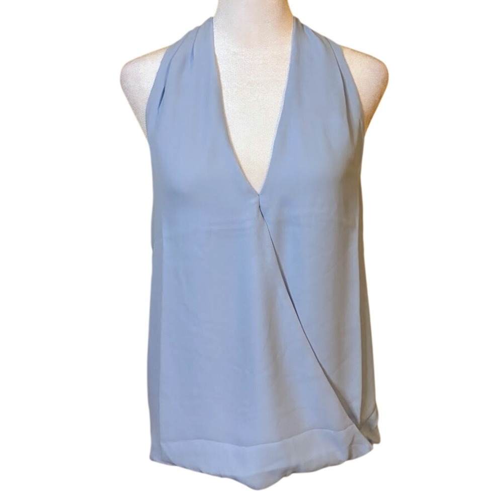 Krisa Halter Top Womens XS‎ Blue New Surplice V-Neck Racerback Sleeveless Blouse